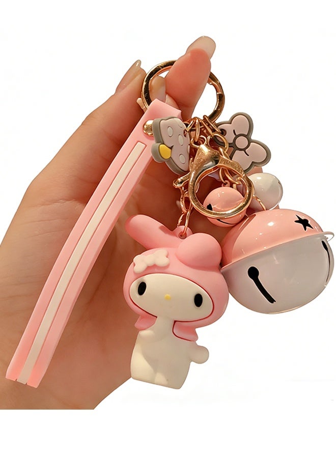Happy D 3-piece wristband anime bell keychain, cute car keychain accessory, ladies' key pouch handbag charm - Image 5